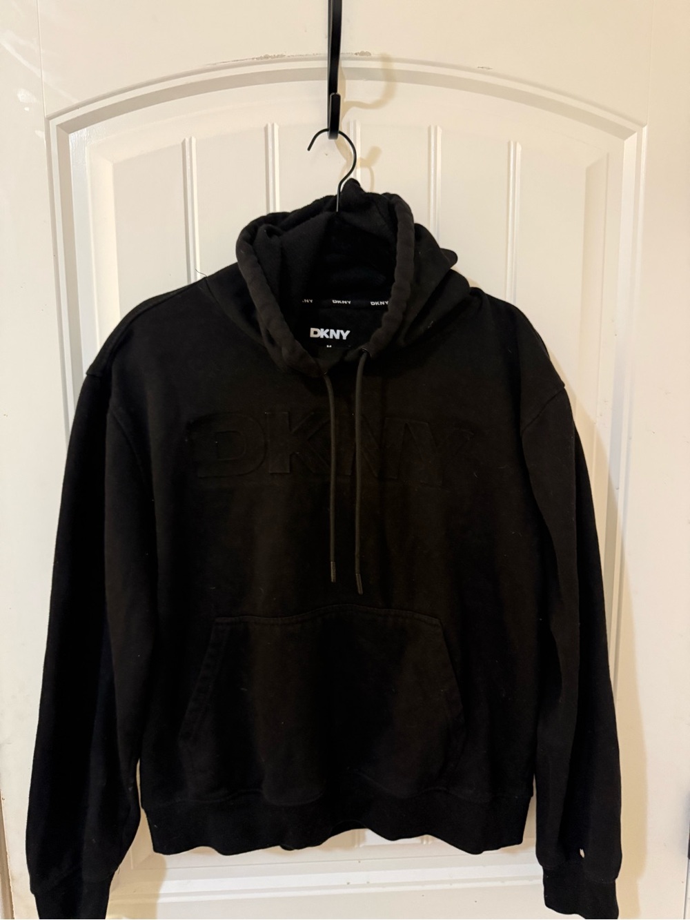 DKNY Black Crewneck Hoodie with Embossed Logo